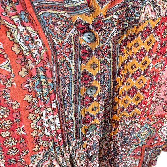 Westport Colorful Lightweight Sheer Cuffed Short Sleeve Button Up Blouse Size XL - Picture 3 of 8